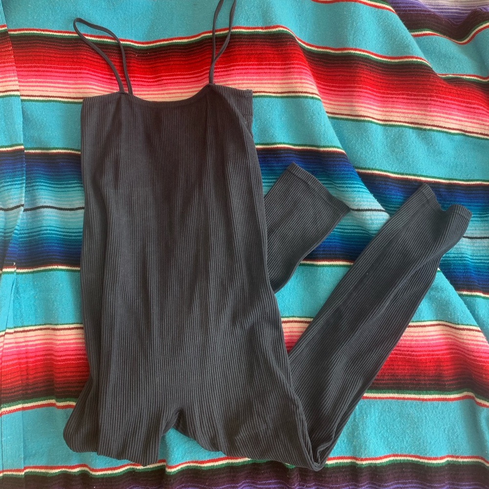 Blue grey ribbed unitard (M)